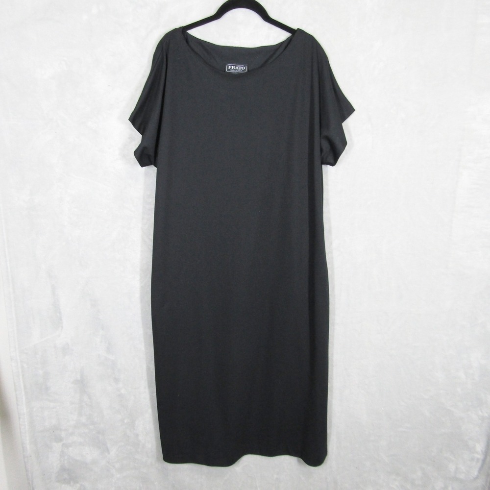 PRATO Made in USA 2X Black Midi Dress Minimalist Dolman Sleeve Vintage
